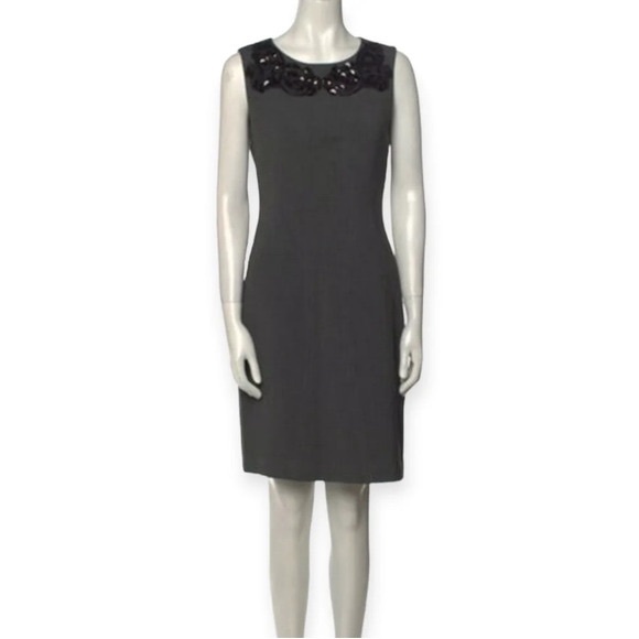 Diane Von Furstenberg Mackenzie Sheath Dress Embellished Jewel Neckline Gray 10 - Picture 1 of 11